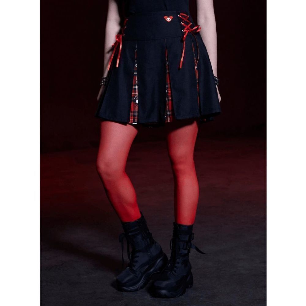 Goth Emo Punk Skelanimals Diego Plaid Corset lace up Skirt S or M